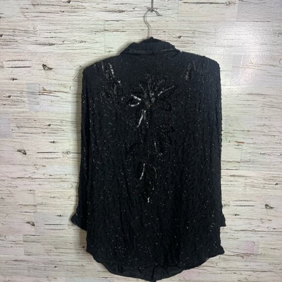 Frank Usher Sequins Silk button down shirt Size xl Lined Shimmery Western - Picture 9 of 9